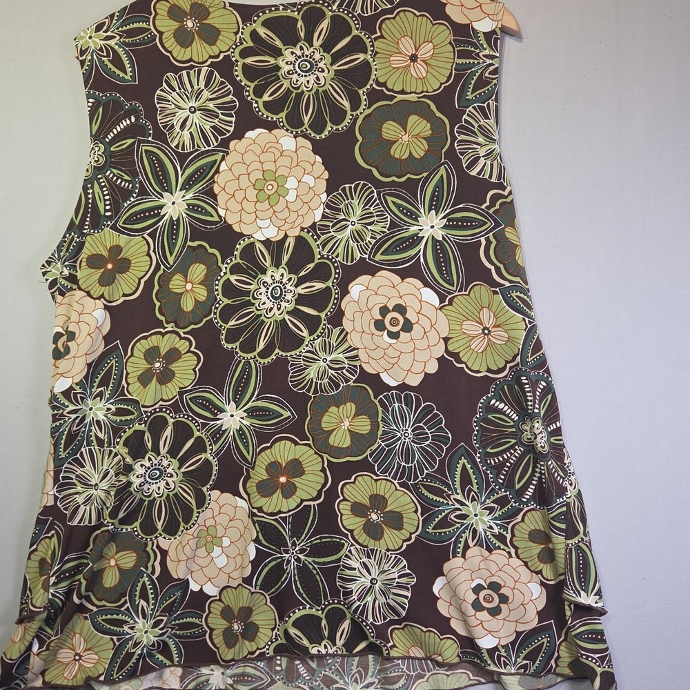 Cato Woman 18/20W Sleeveless Floral Asymmetrical Layered Tunic Top Brown Green P - Picture 9 of 13